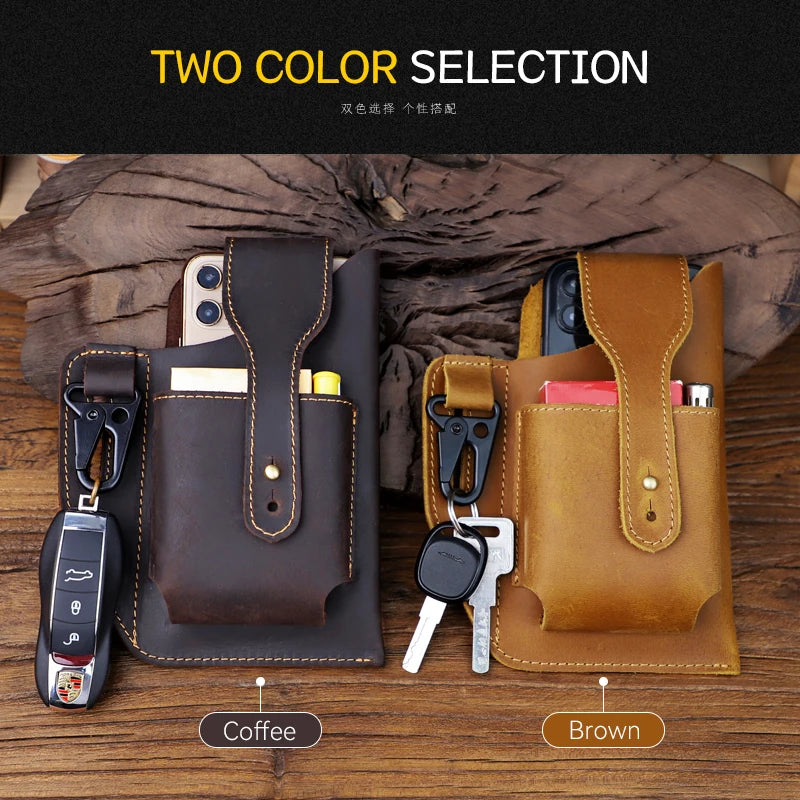 Men's Running Waist Bag with Leather Phone Pocket