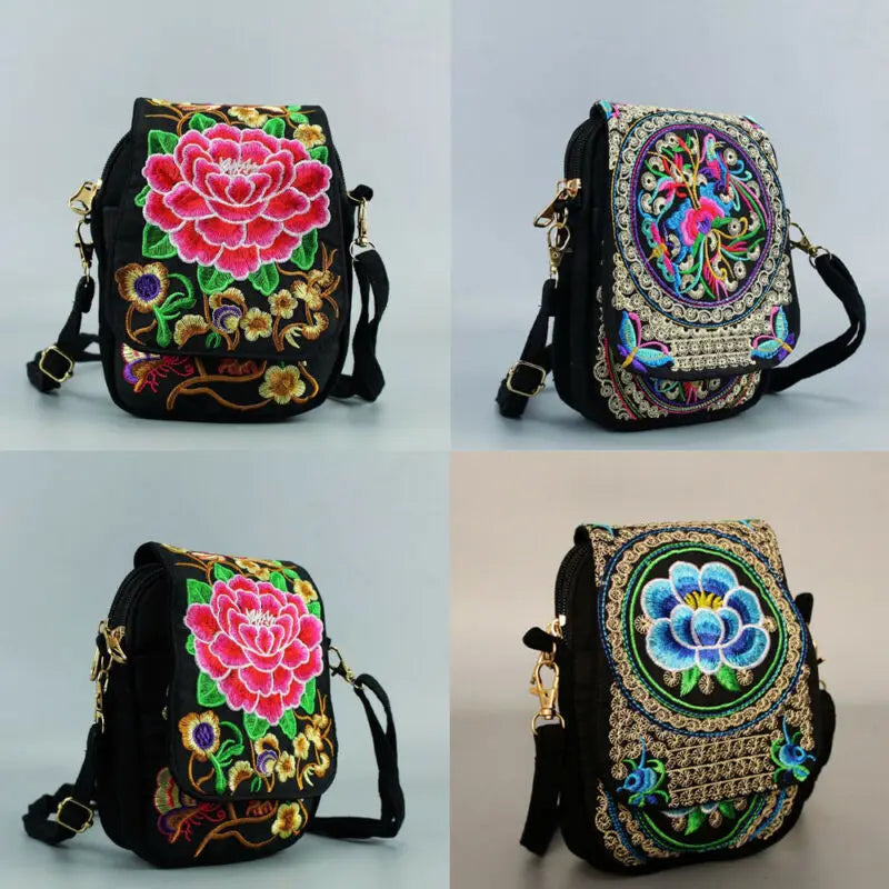 Vintage Ethnic Embroidered Canvas Shoulder Bag Women Small Purse