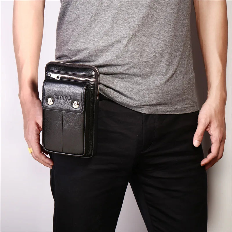 Men Business Leather Waist Pack Belt Bag Vintage Messenger Bag