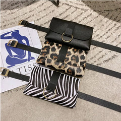 Leather Fanny Pack Ladies Belt Bag Leopard Stripe Waist Bag