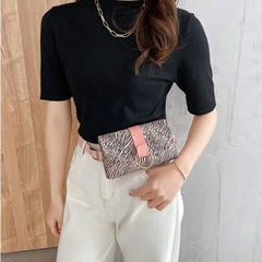 Leather Fanny Pack Ladies Belt Bag Leopard Stripe Waist Bag