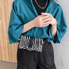 Leather Fanny Pack Ladies Belt Bag Leopard Stripe Waist Bag