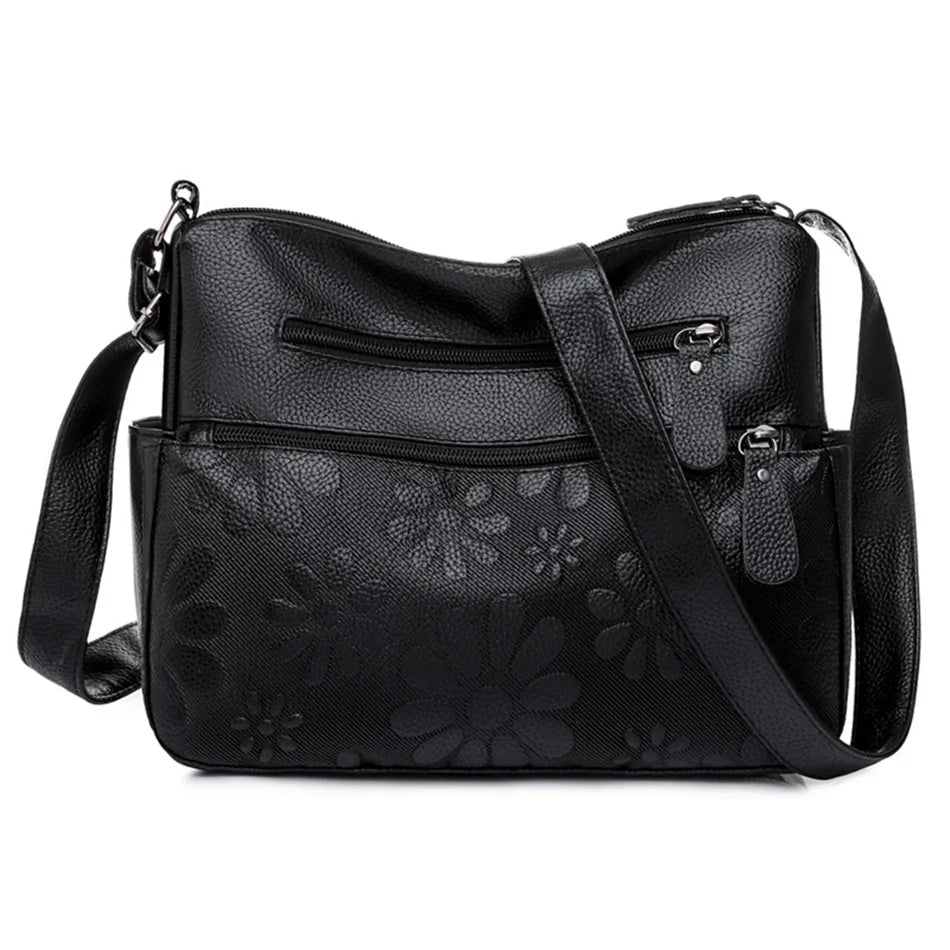 2 Layers Women's Shoulder Crossbody Handbags Multi-pocket Leather Messenger