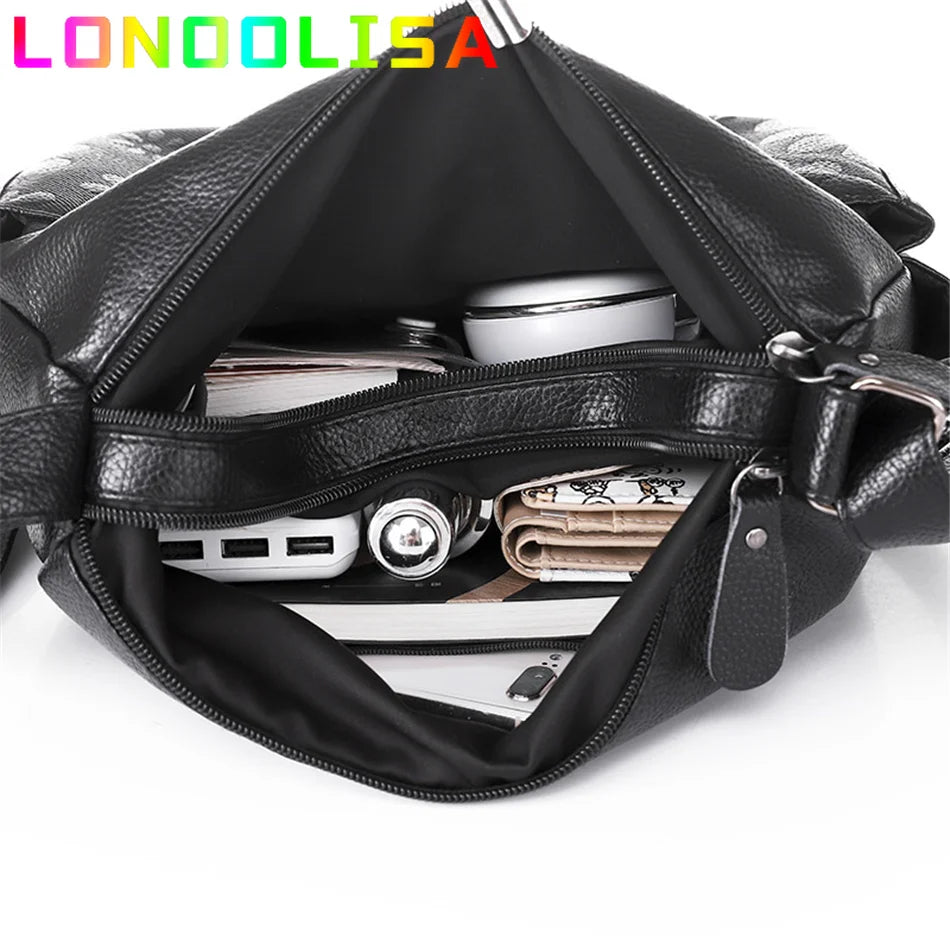 2 Layers Women's Shoulder Crossbody Handbags Multi-pocket Leather Messenger