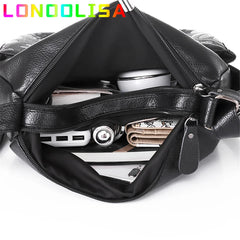 2 Layers Women's Shoulder Crossbody Handbags Multi-pocket Leather Messenger