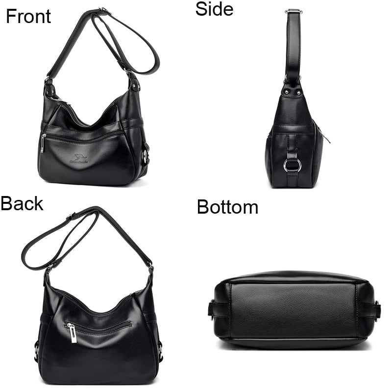 2-Layer Crossbody Bag for Women - Leather Shoulder Bag
