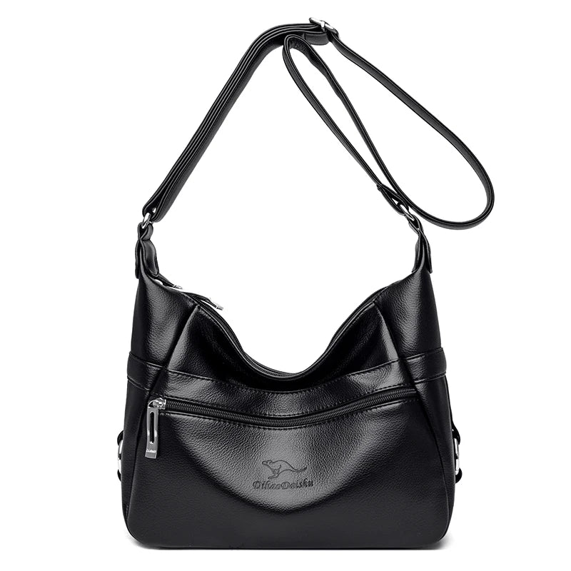 2-Layer Crossbody Bag for Women - Leather Shoulder Bag