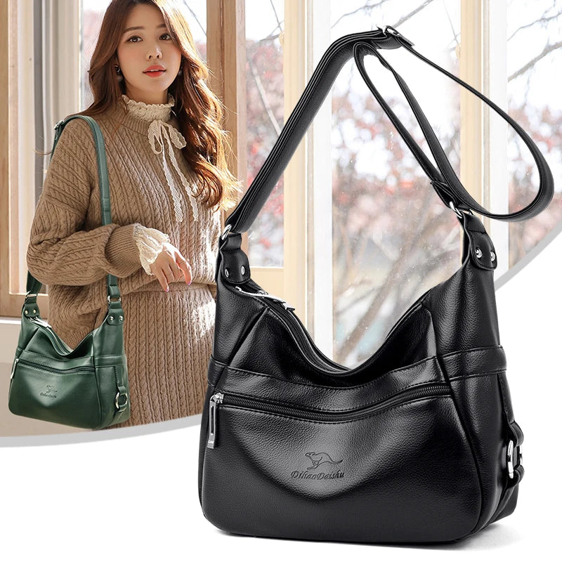 2-Layer Crossbody Bag for Women - Leather Shoulder Bag