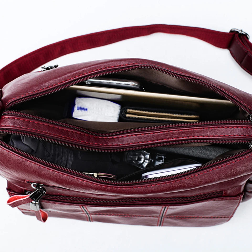 2 Layers Leather Shoulder Messenger Handbags for Women