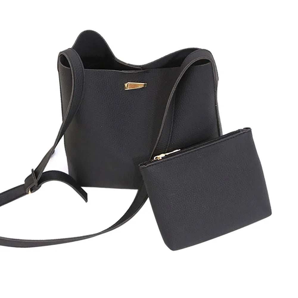 2 Pcs/Set Summer Women Shoulder Bag + Purse PU Leather Solid