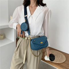 2 Pcs/set Small PU Leather Crossbody Bag Chain Shoulder Handbags