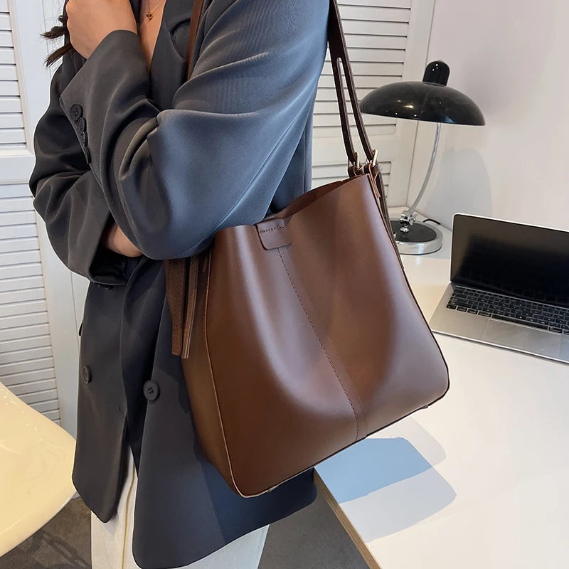 Small Pu Leather Shoulder Handbag Set for Women LEFTSIDE Totes Lady Vintage Cr