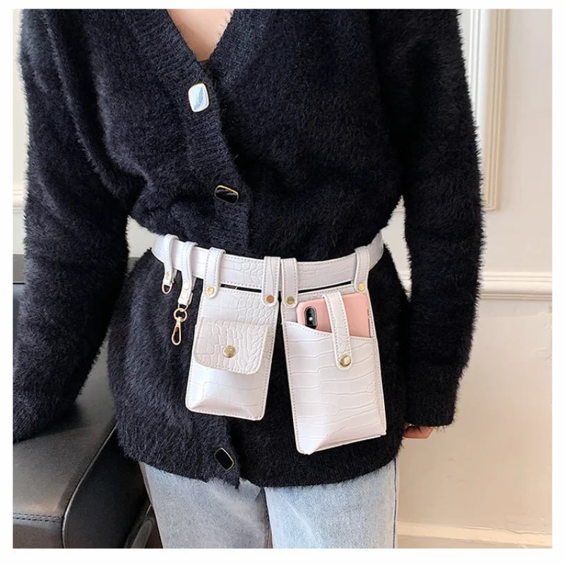 Women's Leather Flap Belt Bag Shoulder Chest Purse