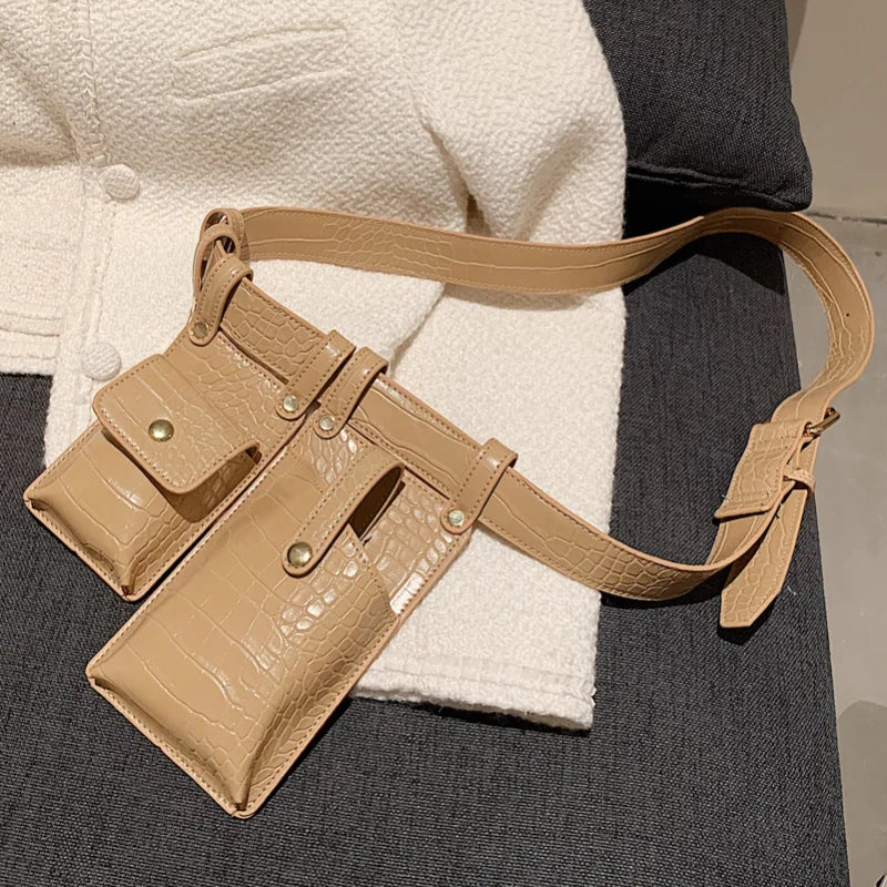 Women's Leather Flap Belt Bag Shoulder Chest Purse