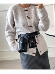 Women's Leather Flap Belt Bag Shoulder Chest Purse