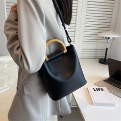 Women's Small PU Leather Bucket Bag Short Handle Shoulder Crossbody Bags