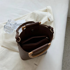 Women's Small PU Leather Bucket Bag Short Handle Shoulder Crossbody Bags