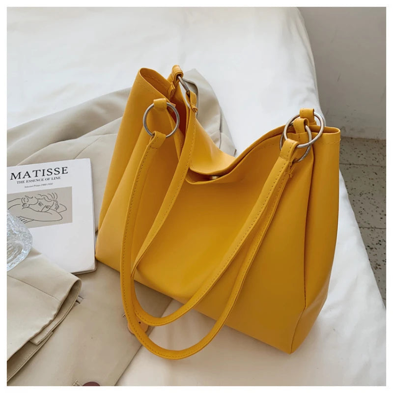 2 Sets PU Leather Shoulder Bags Casual Tote for Women Travel Lady Underarm Bag