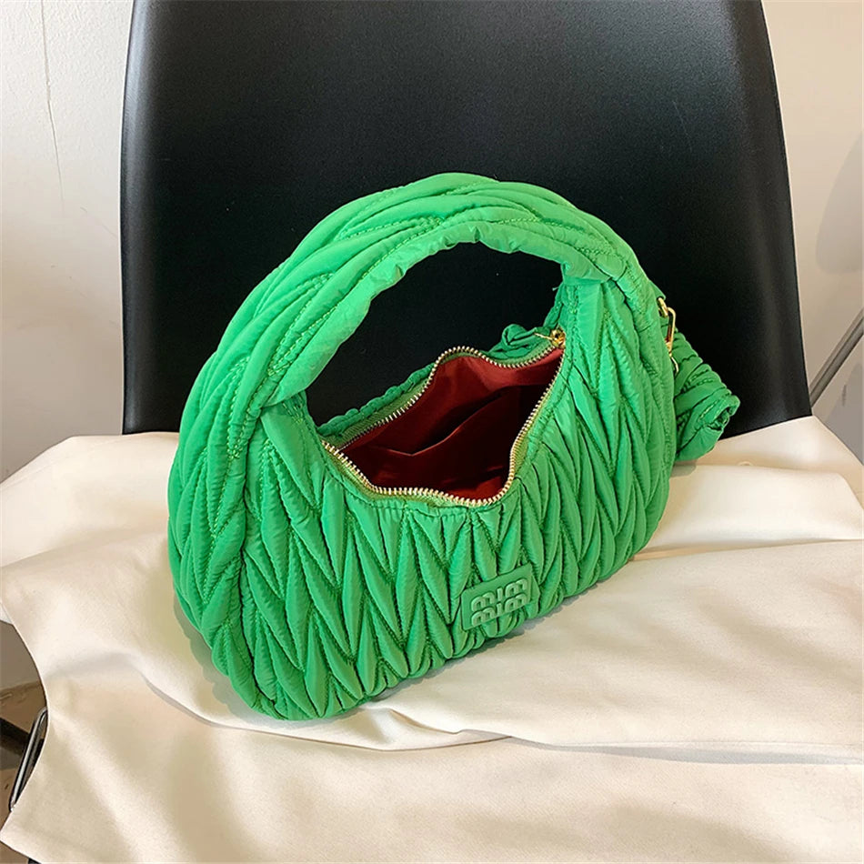 Women's Half Moon Bag Quilted Cloth Top-handle Purse