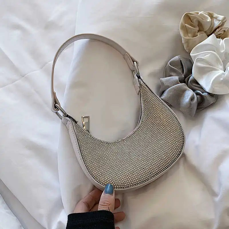 Bright Drill Chain Single Shoulder Bag Shimmer Diamonds PU Leather