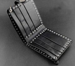 2 Skulls Mens Biker Leather Wallet with Chain
