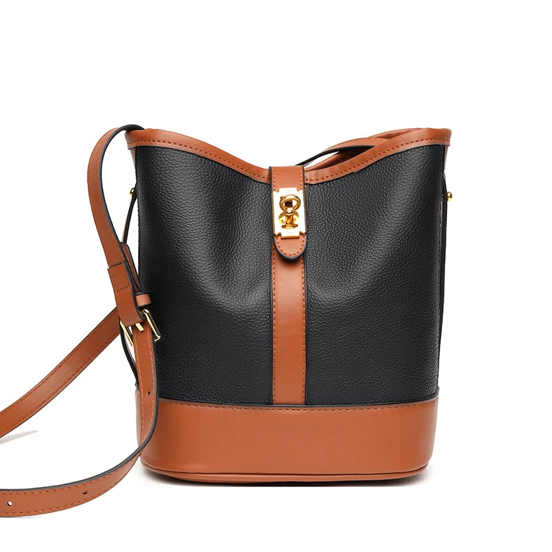 Leather Shoulder Bag Bucket Handbag Large Capacity Tote Sac