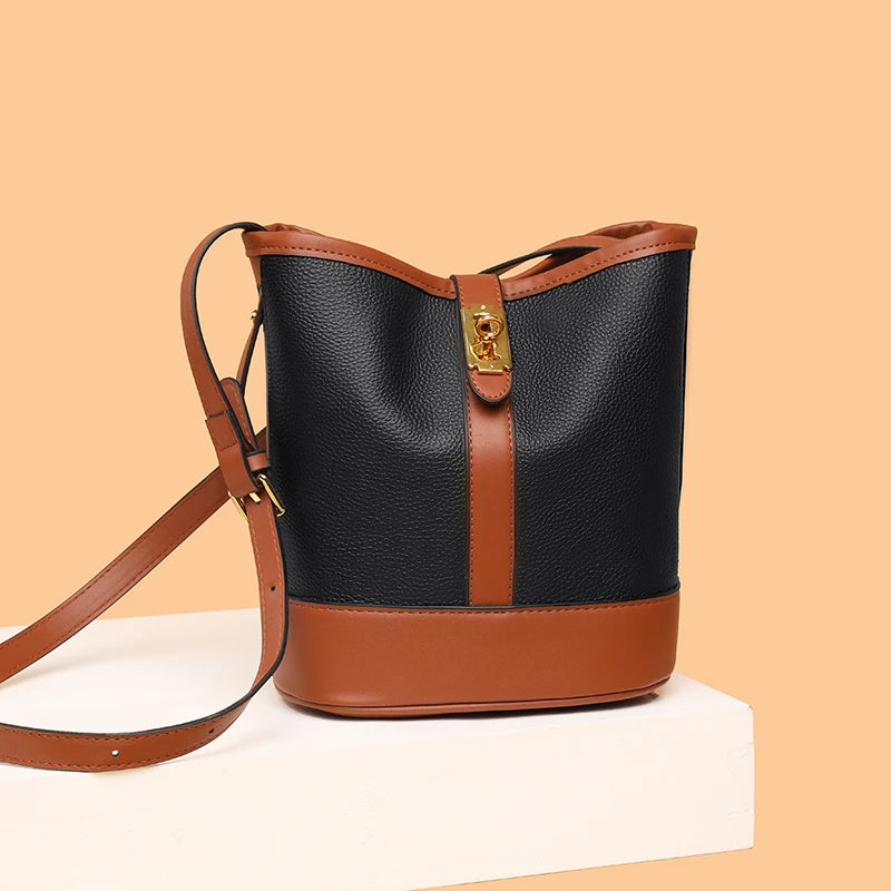 Leather Shoulder Bag Bucket Handbag Large Capacity Tote Sac