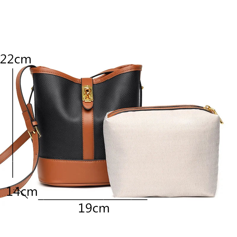 Leather Shoulder Bag Bucket Handbag Large Capacity Tote Sac