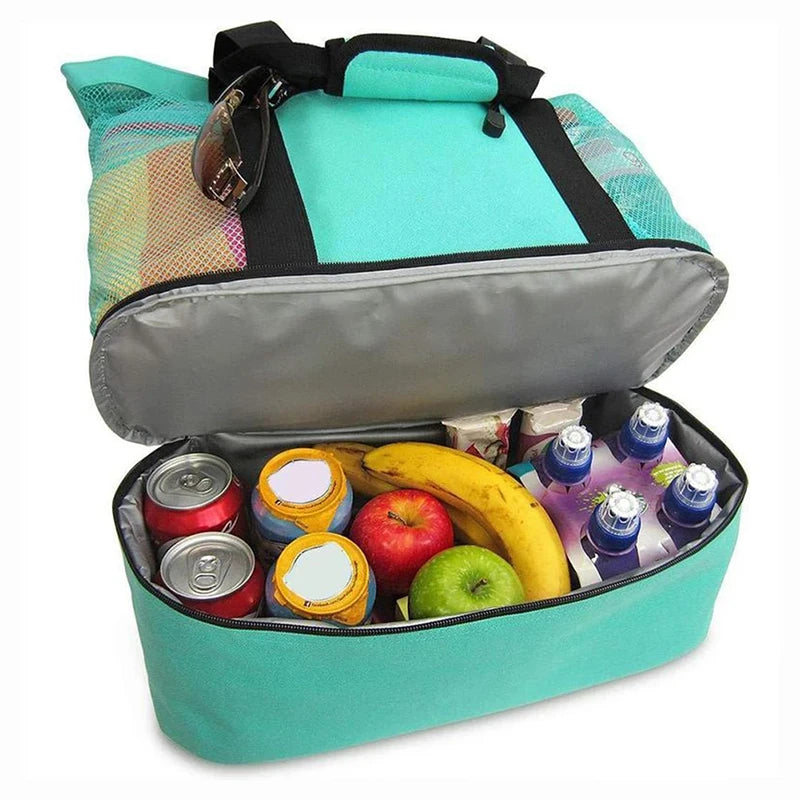 2 in 1 Cooler Picnic Bag Beach Bag Oversized Lightweight Mesh Beach Tote Bag