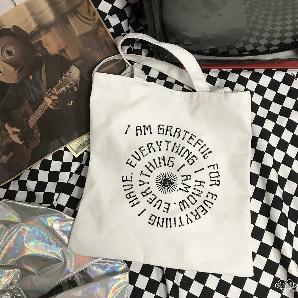 2000S Goth Letter Print Punk Shopper Bag Canvas Bag Vintage Large Capacity