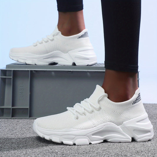 Women's Lace-Up Knit Running Shoes for Gym and Tennis