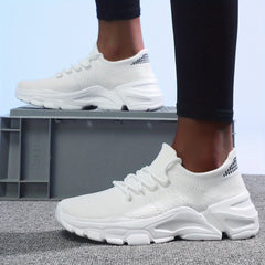 Women's Lace-Up Knit Running Shoes for Gym and Tennis