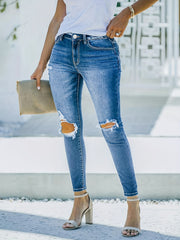  Casual Jeans Women's Plus Washed Ripped Button Fly Medium Stretch