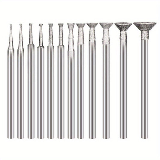 12pcs Diamond Grinding Burr for Rotary Tool 2.35mm Shank