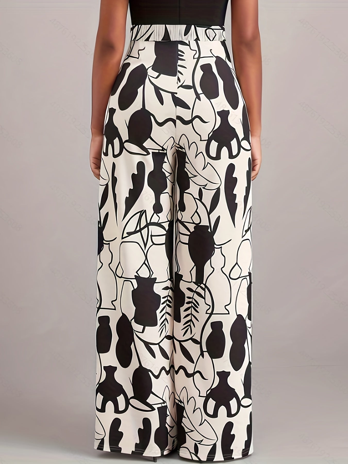 Print Elastic High Rise Wide Leg Trousers Plus Size Pants