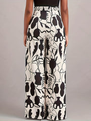 Print Elastic High Rise Wide Leg Trousers Plus Size Pants