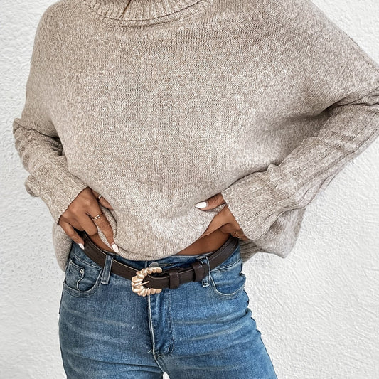 Solid Turtle Neck Pullover Casual Batwing Sleeve Sweater