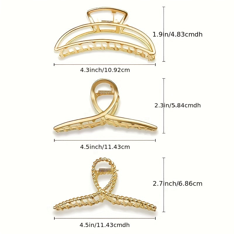 3pcs Golden Hair Claw Ponytail Holder Hair Accessories