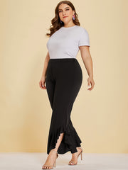  Ruffle Trim Split Pants Women's Plus Stretch Pants