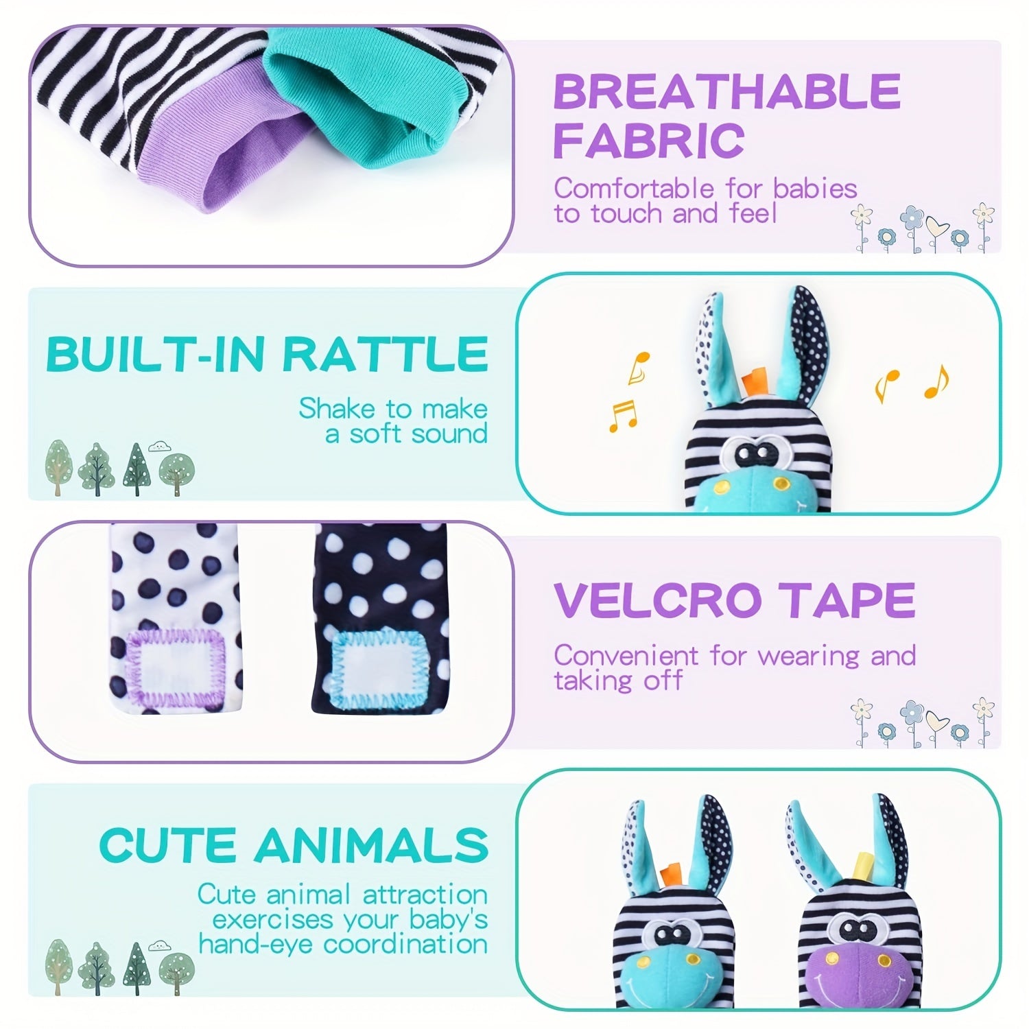 4pcs Baby Wrist Rattles Foot Finder Toys Set Toddler Rattles Sock Arm Hand Brace