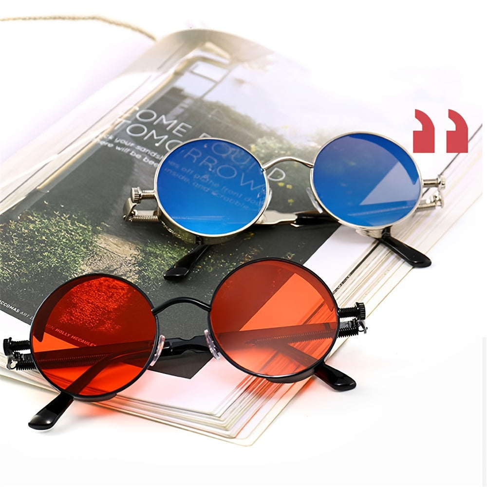 Vintage Steampunk Red Sunglasses Round Punk Retro Sun Glasses Goggles