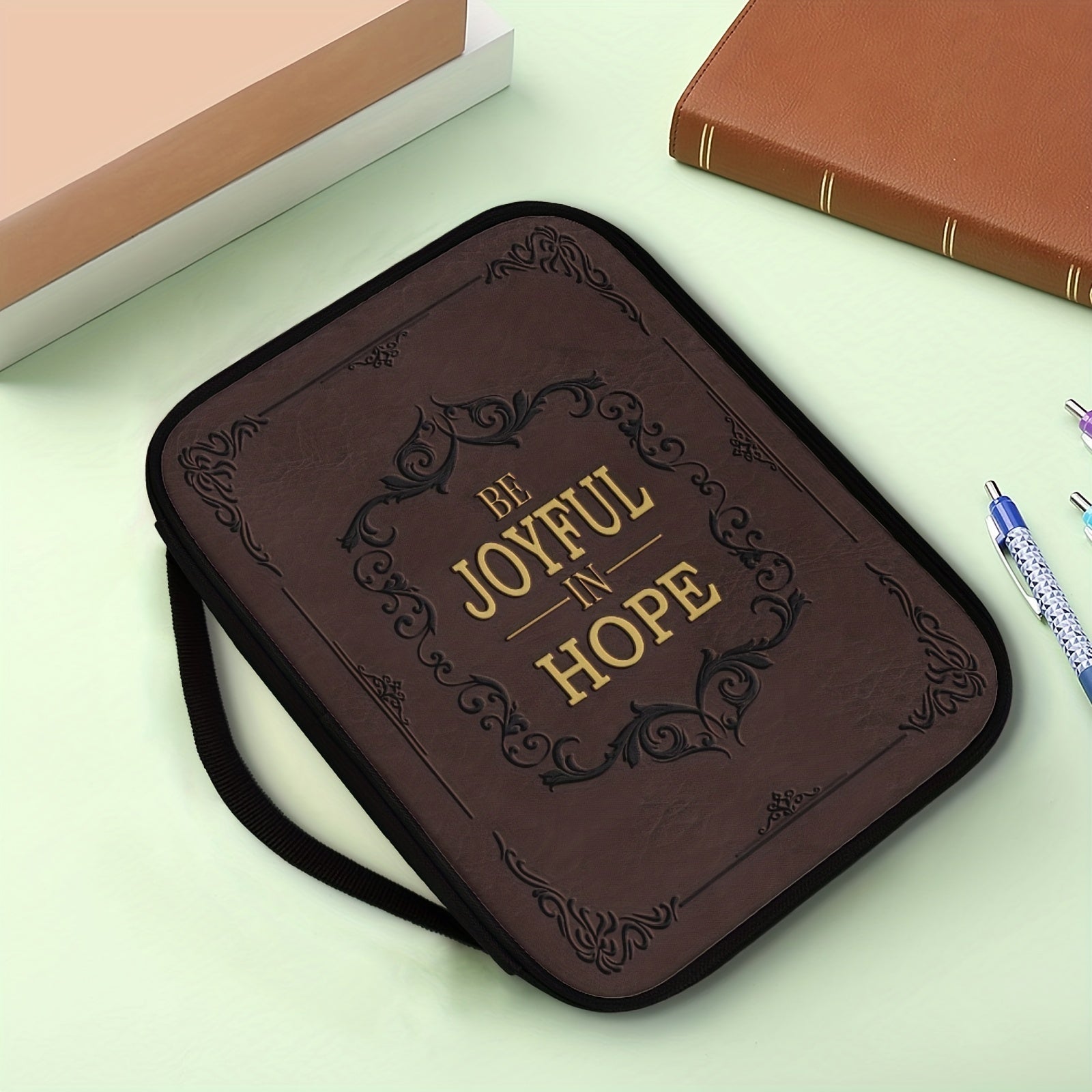 Vintage Text Pattern Bible Cover Portable Book Box Church Bag