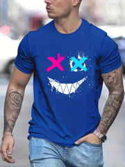 Cross Eyes Smile Face Print Men's Graphic T shirt Casual Comfy Tees