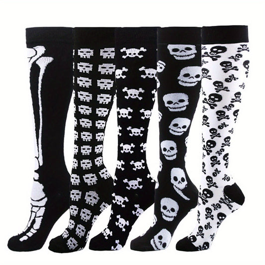 5 Pairs Halloween Compression Knee High Socks for Running & Training