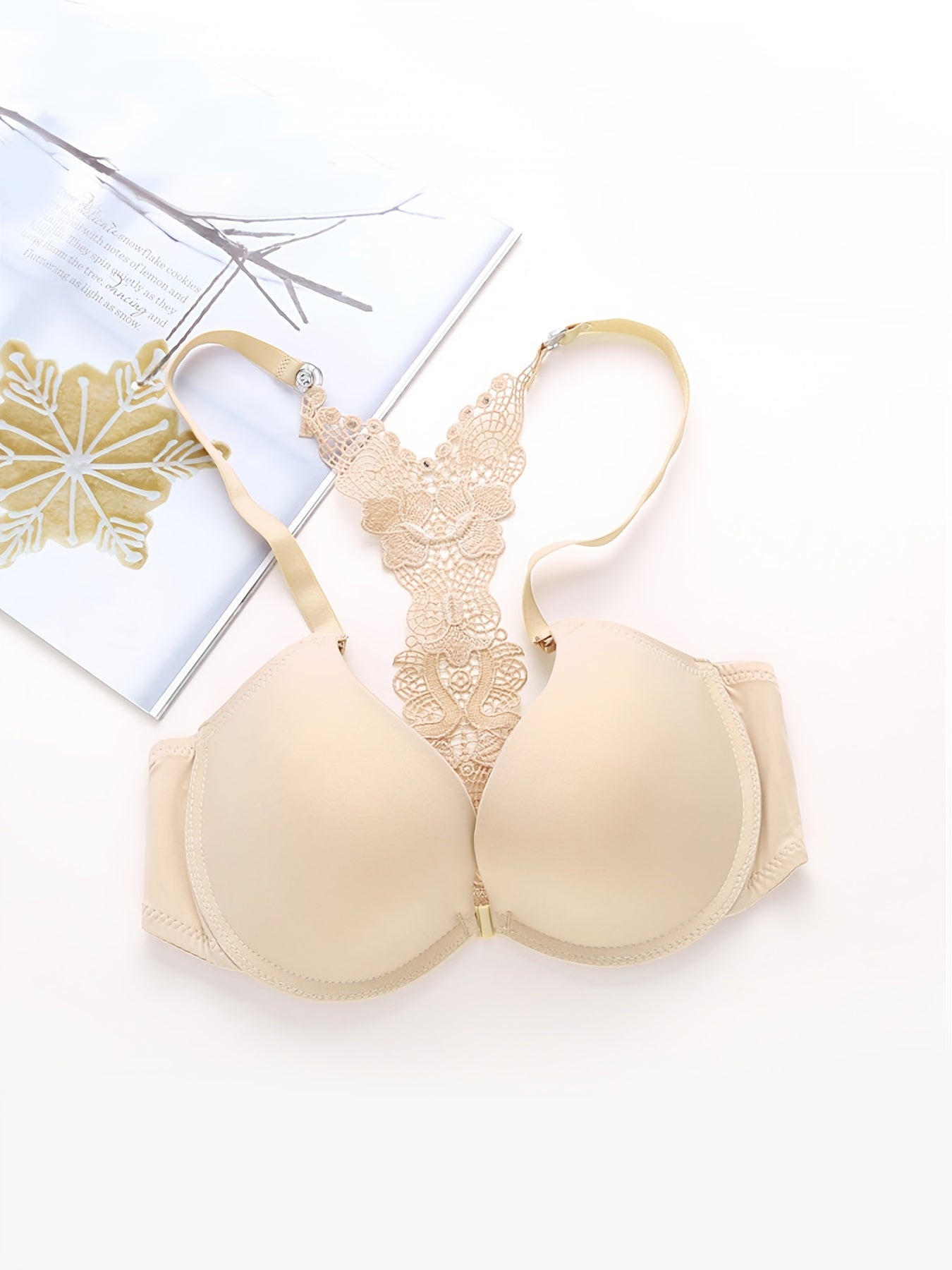 Floral Lace Front Buckle Bra Wireless Solid Adjustment Intimates Bra