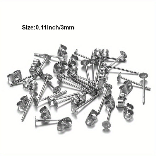 100pcs Stainless Steel Ear Studs for DIY Ear Accessories