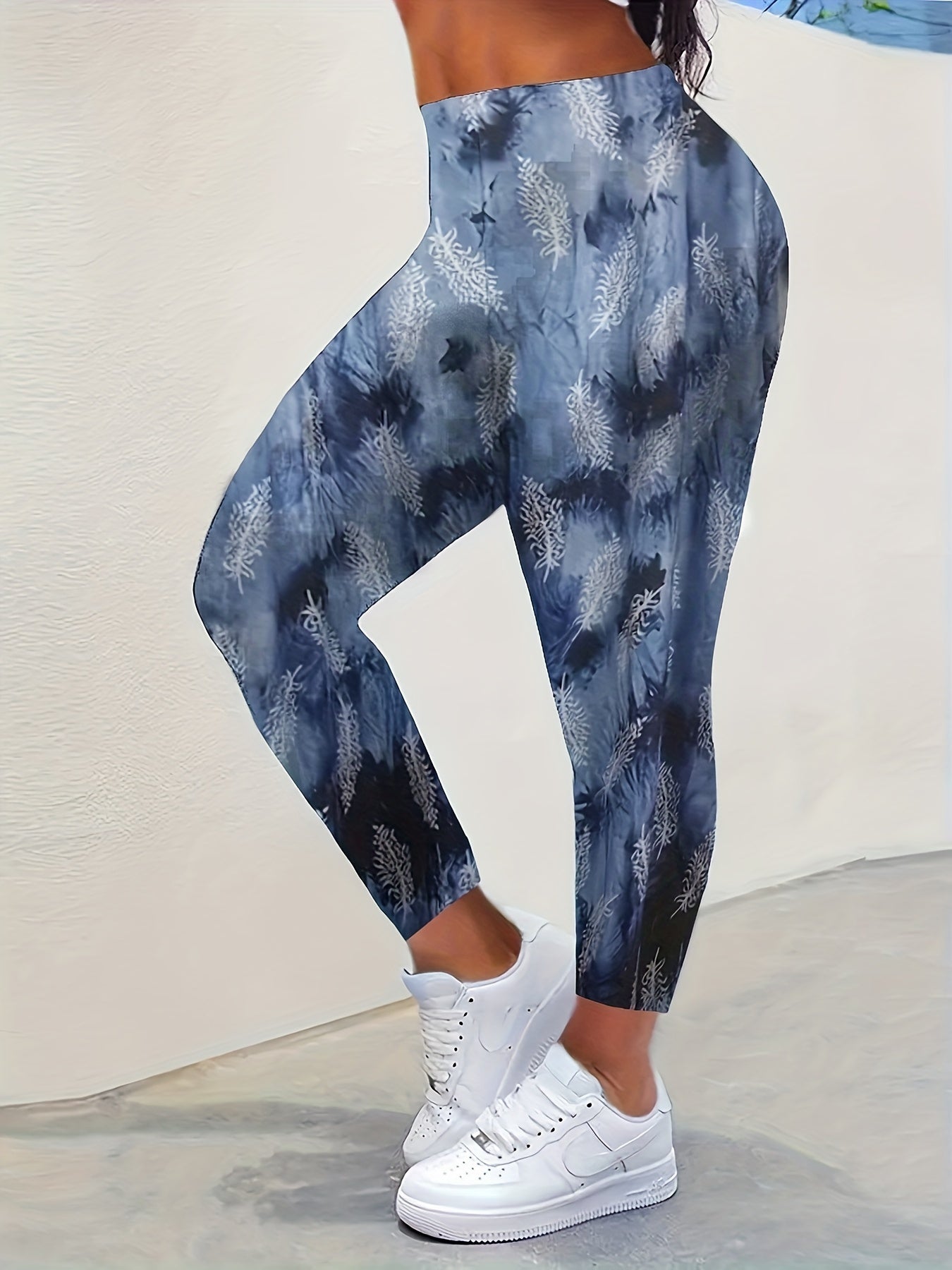  Casual Leggings Women's Plus Random Print High Rise Leggings