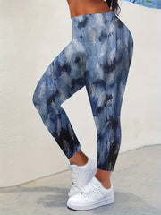 Casual Leggings Women's Plus Random Print High Rise Leggings