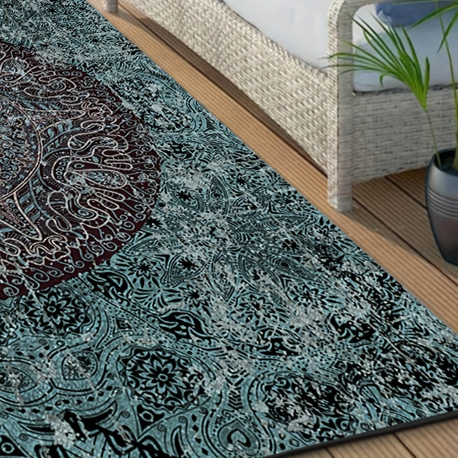Vintage Boho Area Rug Distressed Non-slip TPR Base Soft Polyester Fiber Mat