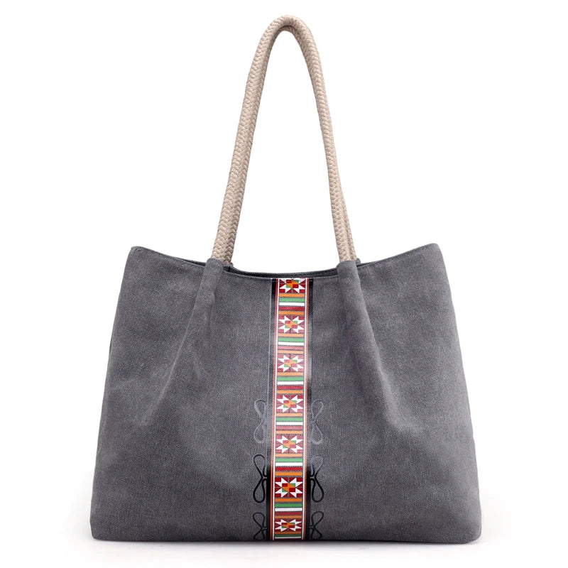 Canvas Handbag Vintage Female Shoulder Bags Large Capacity Ladies Casual Tote Ba